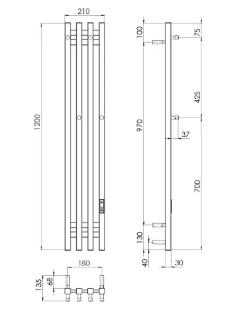 Полотенцесушитель электрический Gloss & Reiter URBAN Э2.К.18х120.PI4 Таймер.черный - фото 2